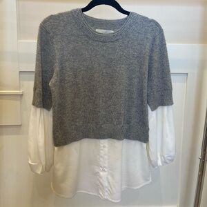BROCHU WALKER "The Parson Crew Layered Looker" Cashmere Grey Sweater Small